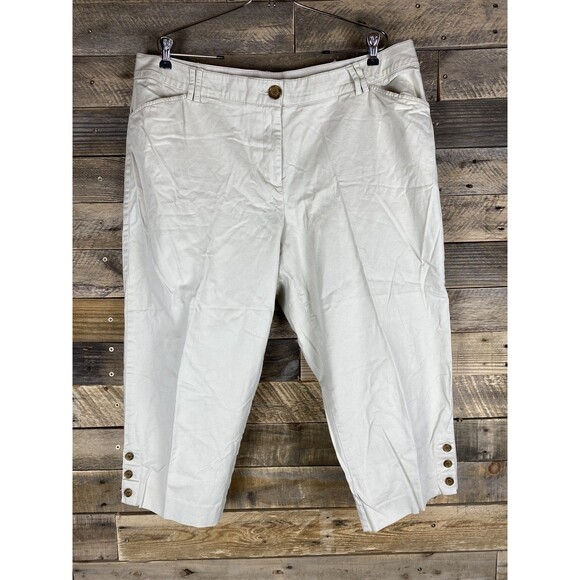 Studio Works Women's Capri Pants Plus Sz 18W Cream Cotton Spandex Stretch - Picture 1 of 11